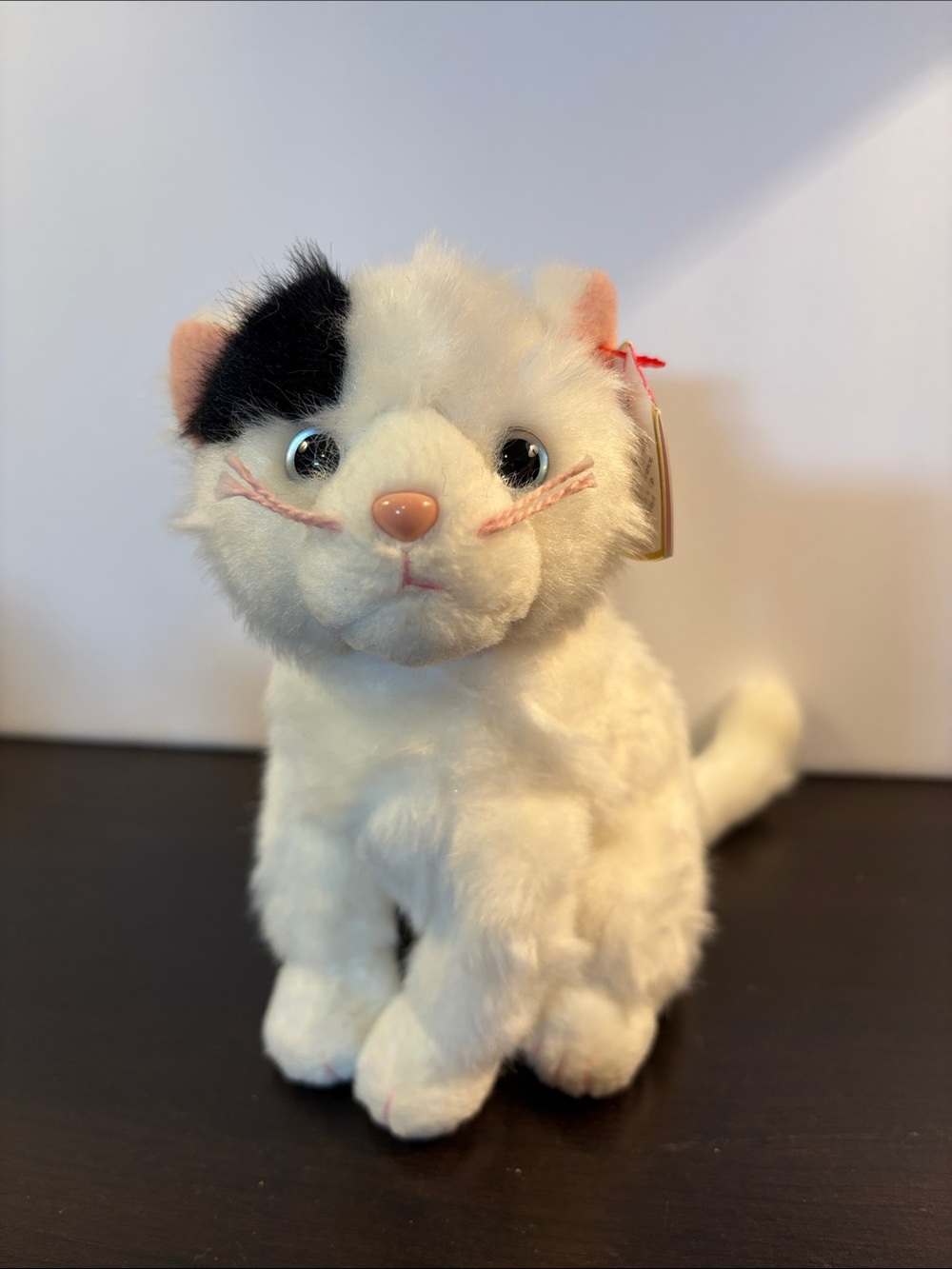 Ty White Plush Cat with Black Spot Plush Toy